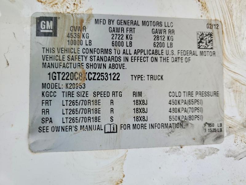 74403655 :رقم المزاد ، 1GT220C8XCZ253122 vin ، 2012 Gmc Sierra مزاد بيع