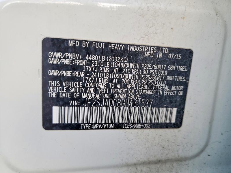 Aukcja sprzedaży 2016 Subaru Forester, vin: JF2SJADC8GH431537, numer aukcji: 99556565