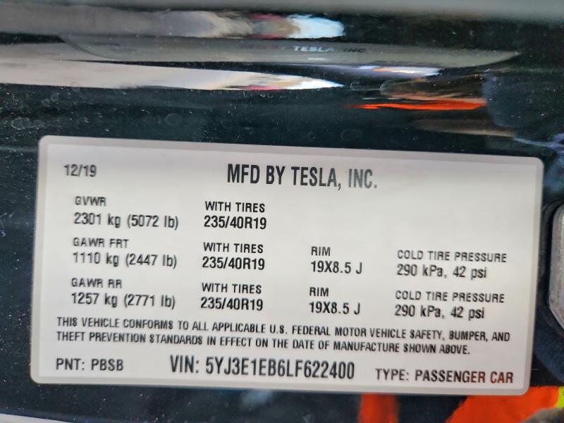 Продажа на аукционе авто 2020 Tesla Model 3, vin: 5YJ3E1EB6LF622400, номер лота: 98461495