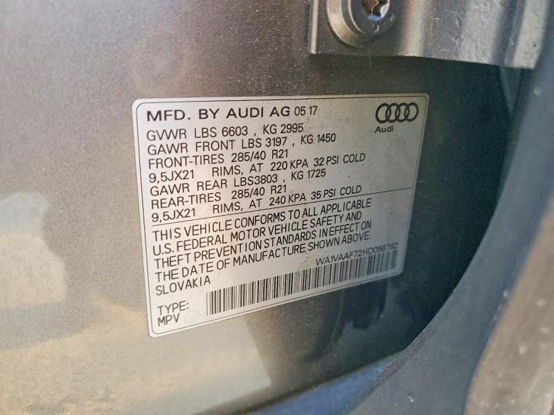 Продажа на аукционе авто 2017 Audi Q7, vin: WA1VAAF72HD056792, номер лота: 72334475
