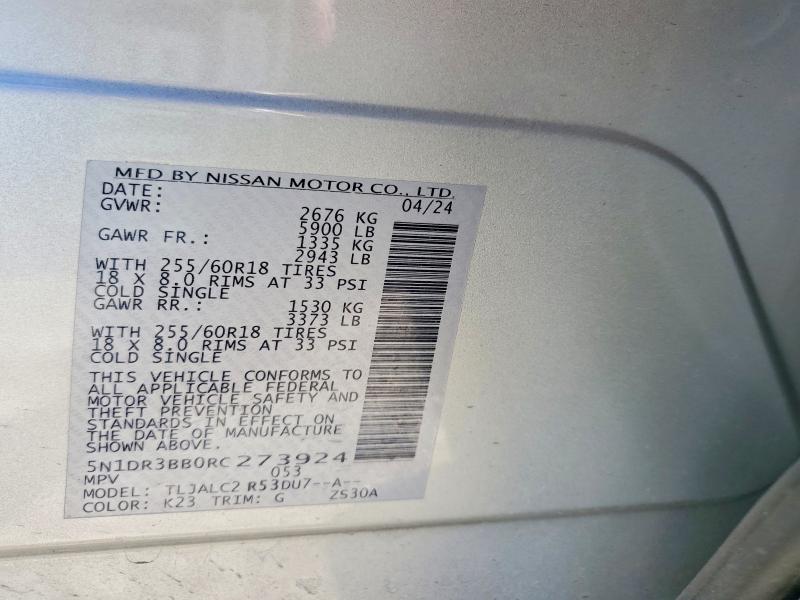 Aukcja sprzedaży 2024 Nissan Pathfinder, vin: 5N1DR3BB0RC273924, numer aukcji: 75190415