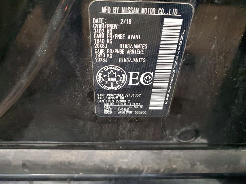 75087875 :رقم المزاد ، JN8AY2NE6J9734852 vin ، 2018 Nissan Armada مزاد بيع