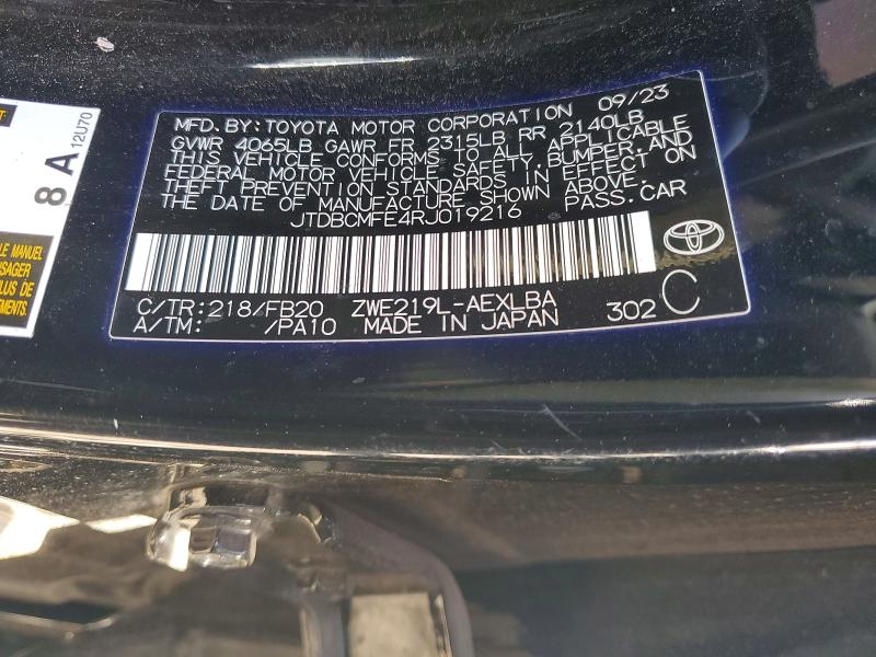 Продаж на аукціоні авто 2024 Toyota Corolla, vin: JTDBCMFE4RJ019216, номер лоту: 97888755