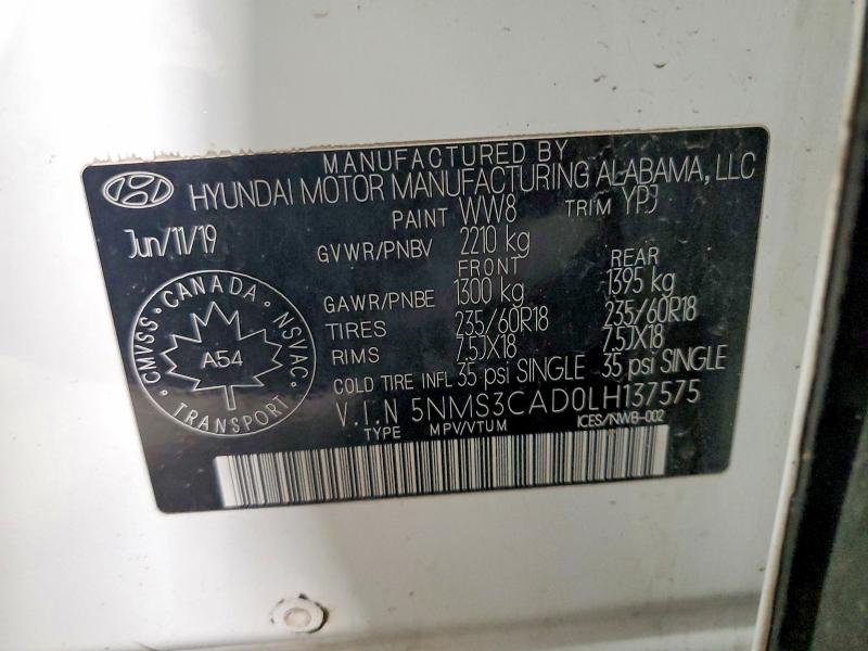 Aukcja sprzedaży 2020 Hyundai Santa Fe S, vin: 5NMS3CAD0LH137575, numer aukcji: 98071795