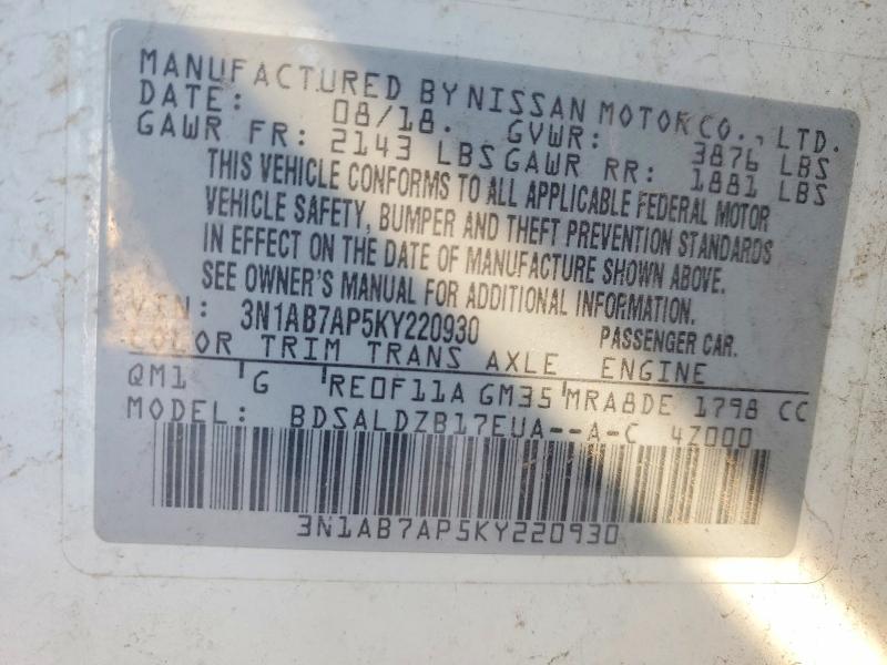Aukcja sprzedaży 2019 Nissan Sentra, vin: 3N1AB7AP5KY220930, numer aukcji: 99645965