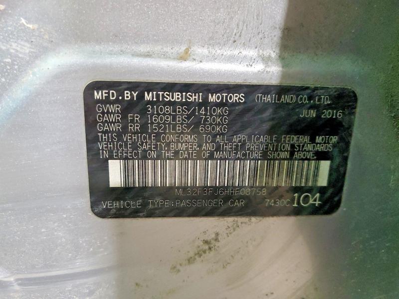 Продаж на аукціоні авто 2017 Mitsubishi Mirage, vin: ML32F3FJ6HHF08758, номер лоту: 73672345