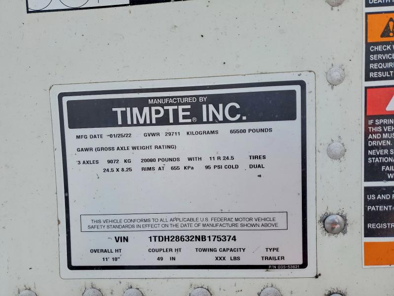 Продаж на аукціоні авто 2022 Timpte Unknown, vin: 1TDH28632NB175374, номер лоту: 99433455