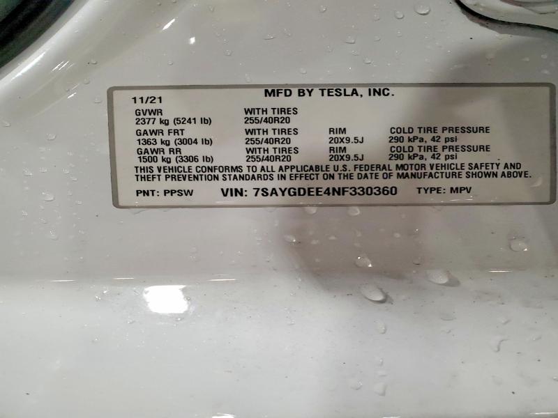 Продажа на аукционе авто 2022 Tesla Model Y, vin: 7SAYGDEE4NF330360, номер лота: 98953375