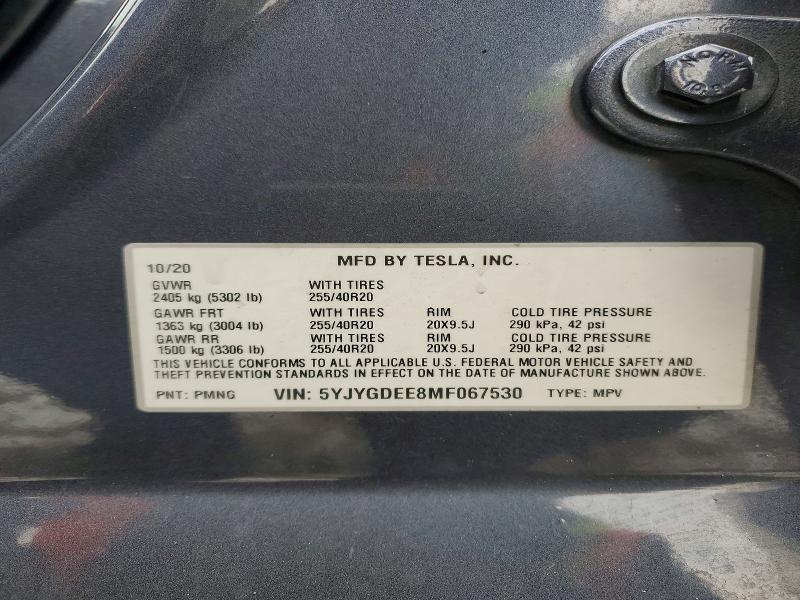73450185 :رقم المزاد ، 5YJYGDEE8MF067530 vin ، 2021 Tesla Model Y مزاد بيع