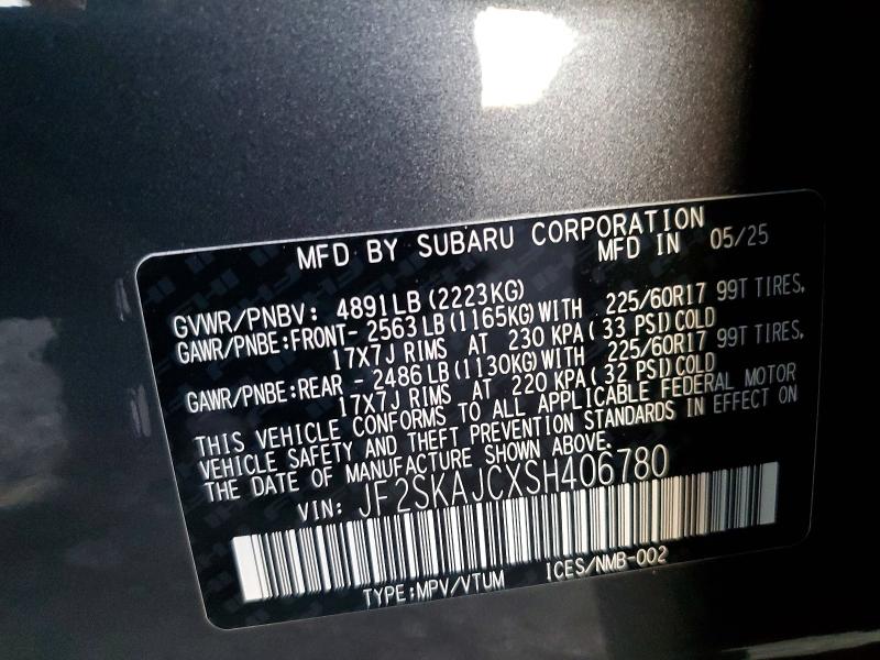 Продаж на аукціоні авто 2025 Subaru Forester, vin: JF2SKAJCXSH406780, номер лоту: 73437405
