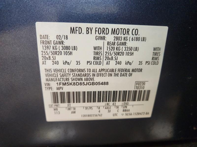2018 Ford Explorer X მანქანა იყიდება აუქციონზე, vin: 1FM5K8D85JGB05488, აუქციონის ნომერი: 74382825
