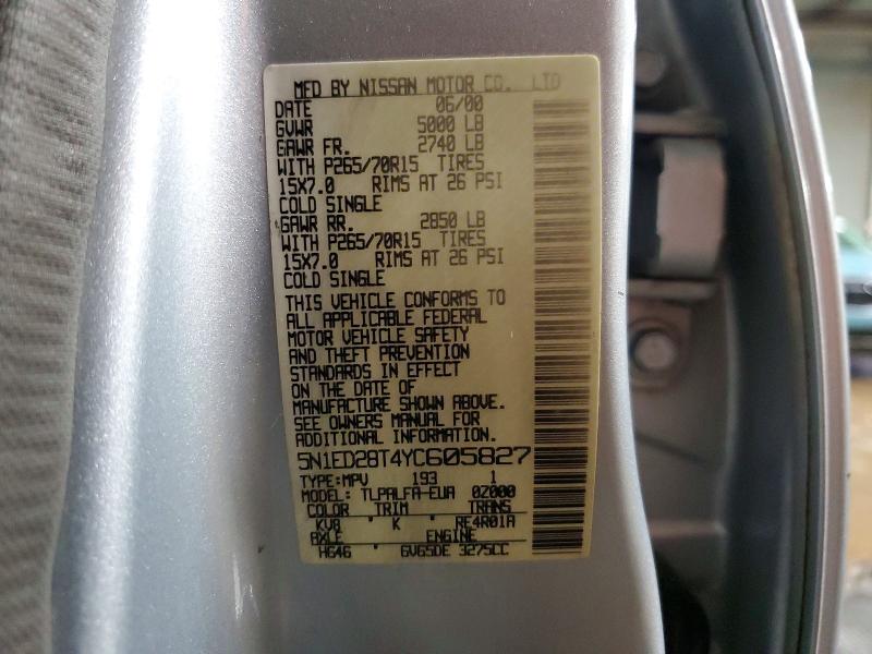 Продаж на аукціоні авто 2000 Nissan Xterra, vin: 5N1ED28T4YC605827, номер лоту: 72391335