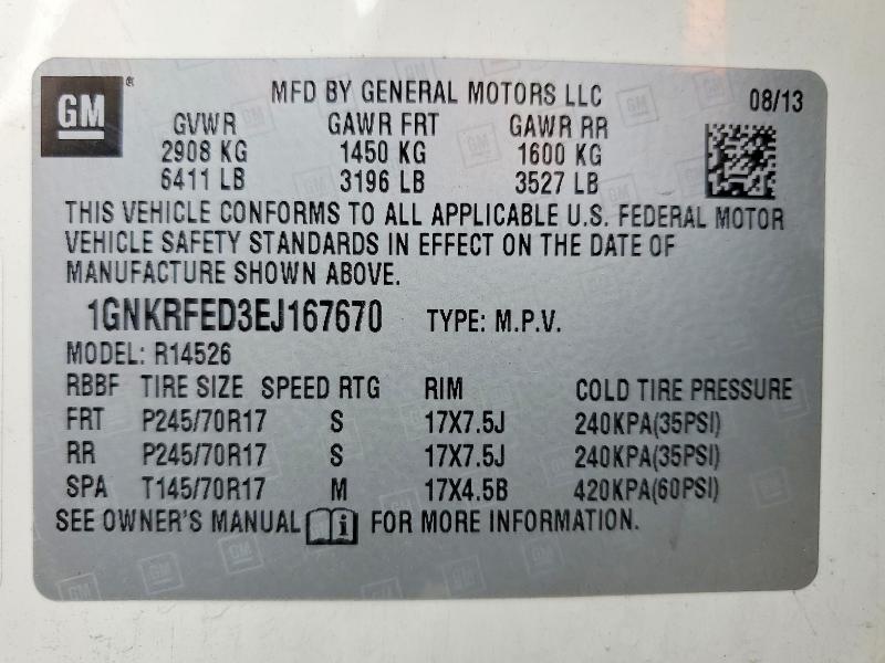 74079735 :رقم المزاد ، 1GNKRFED3EJ167670 vin ، 2014 Chevrolet Traverse مزاد بيع