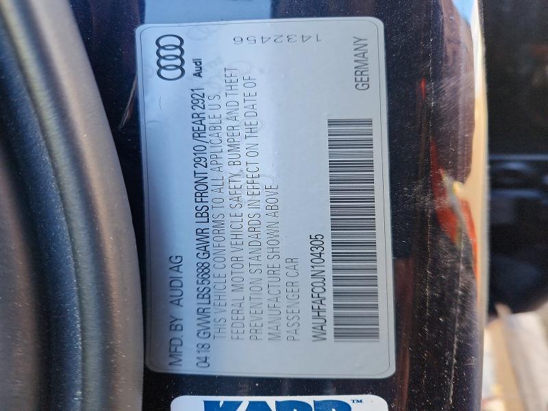 2018 Audi S6 Prestig მანქანა იყიდება აუქციონზე, vin: WAUHFAFC0JN104305, აუქციონის ნომერი: 99920195