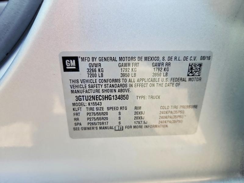 Продаж на аукціоні авто 2017 Gmc Sierra, vin: 3GTU2NEC9HG134850, номер лоту: 73529125