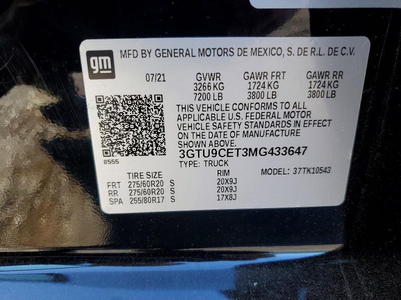 99484825 :رقم المزاد ، 3GTU9CET3MG433647 vin ، 2021 Gmc Sierra مزاد بيع