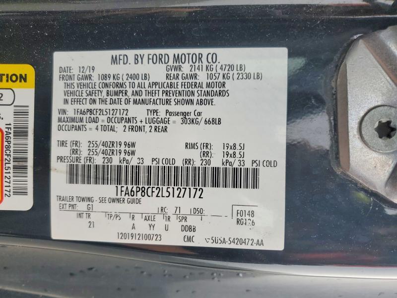 2020 Ford Mustang მანქანა იყიდება აუქციონზე, vin: 1FA6P8CF2L5127172, აუქციონის ნომერი: 72497575