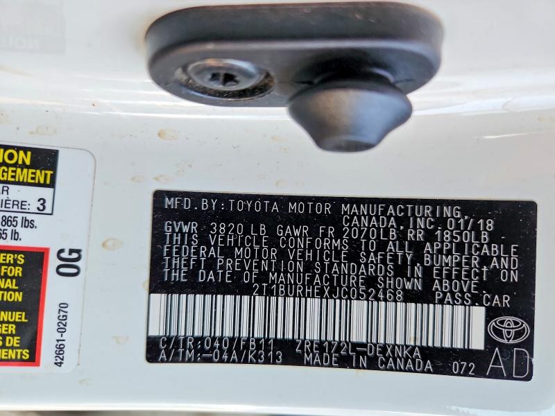 Продаж на аукціоні авто 2018 Toyota Corolla L, vin: 2T1BURHEXJC052468, номер лоту: 74086325