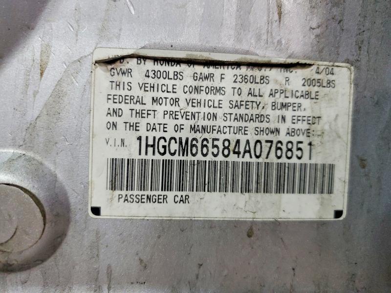 Aukcja sprzedaży 2004 Honda Accord, vin: 1HGCM66584A076851, numer aukcji: 72873935