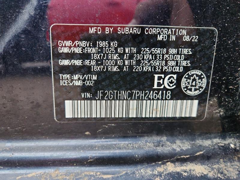 Aukcja sprzedaży 2023 Subaru Crosstrek, vin: JF2GTHNC7PH246418, numer aukcji: 72410915