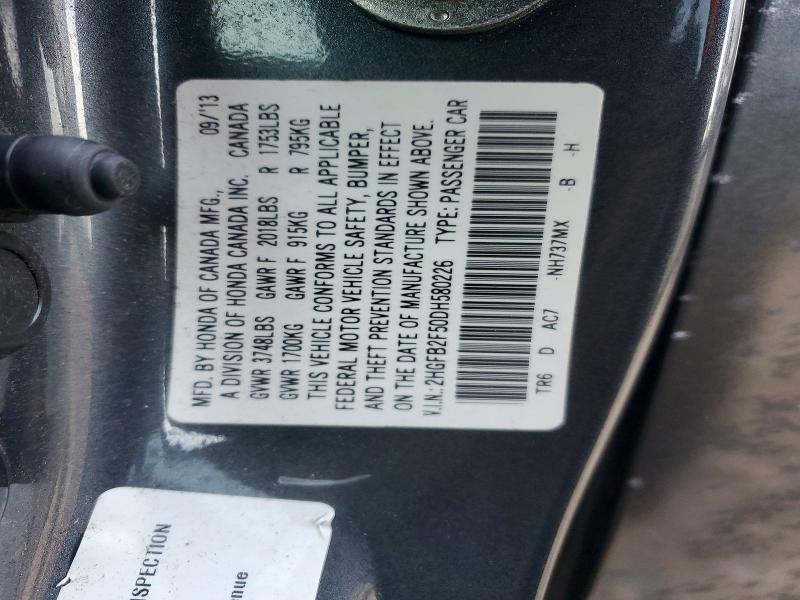 Продаж на аукціоні авто 2013 Honda Civic, vin: 2HGFB2F50DH580226, номер лоту: 75143905