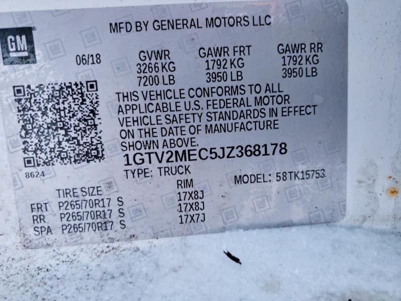 72555865 :رقم المزاد ، 1GTV2MEC5JZ368178 vin ، 2018 Gmc Sierra K15 مزاد بيع