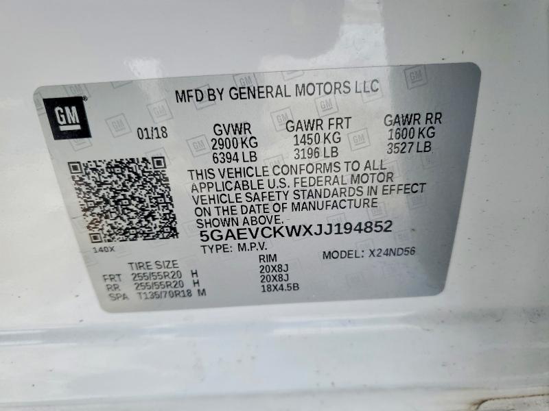 Aukcja sprzedaży 2018 Buick Enclave, vin: 5GAEVCKWXJJ194852, numer aukcji: 75405155