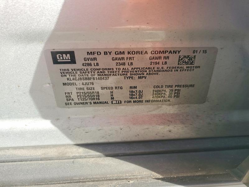 98778705 :رقم المزاد ، KL4CJBSB8FB140437 vin ، 2015 Buick Encore مزاد بيع