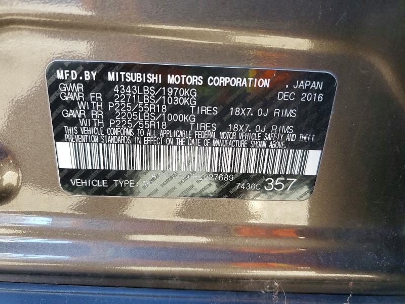2017 Mitsubishi Outlander Sport მანქანა იყიდება აუქციონზე, vin: JA4AP3AU6HZ027689, აუქციონის ნომერი: 73273105