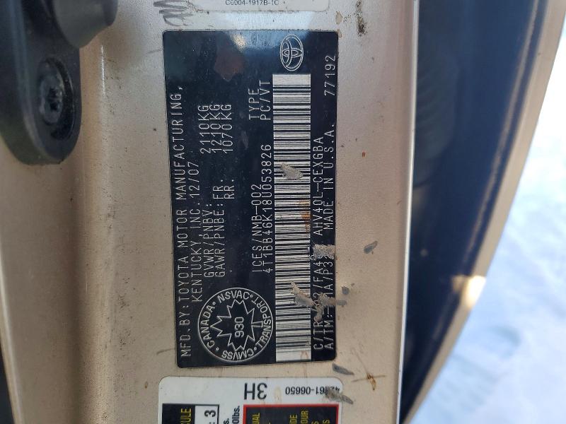 2008 Toyota Camry Hybr მანქანა იყიდება აუქციონზე, vin: 4T1BB46K18U053826, აუქციონის ნომერი: 99676815