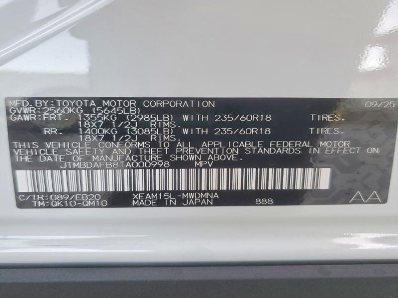 Продаж на аукціоні авто 2026 Toyota Bz, vin: JTMBDAFB8TA000998, номер лоту: 99474455