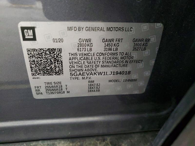 2020 Buick Enclave მანქანა იყიდება აუქციონზე, vin: 5GAEVAKW1LJ194018, აუქციონის ნომერი: 72546865