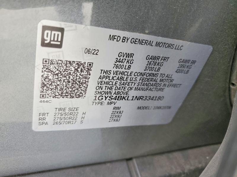 Aukcja sprzedaży 2022 Cadillac Escalade, vin: 1GYS4BKL1NR334180, numer aukcji: 72950795