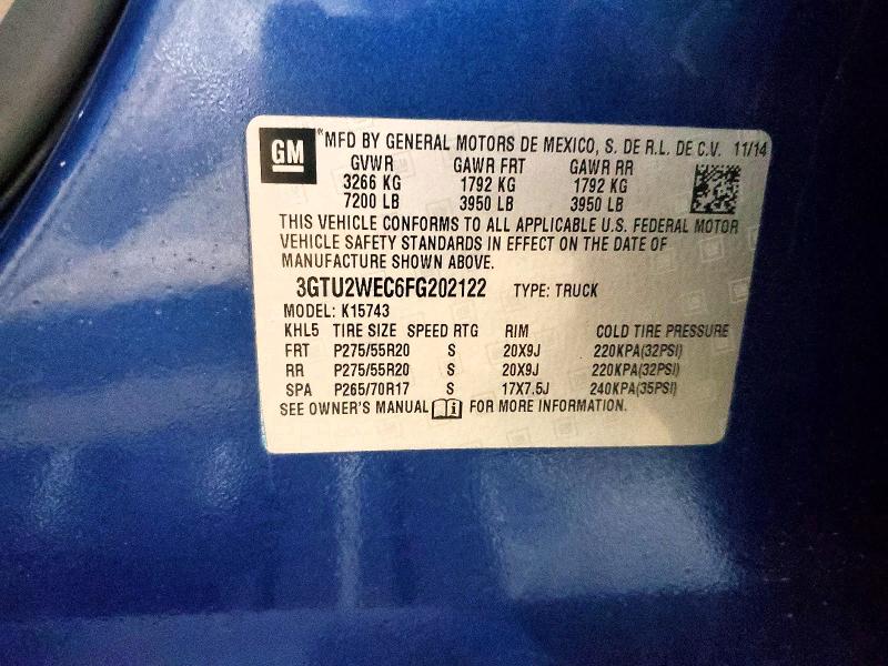 Продаж на аукціоні авто 2015 Gmc Sierra, vin: 3GTU2WEC6FG202122, номер лоту: 72144325