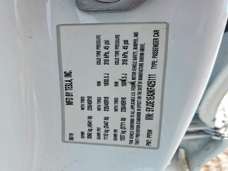 Aukcja sprzedaży 2019 Tesla Model 3, vin: 5YJ3E1EA3KF425111, numer aukcji: 74791835