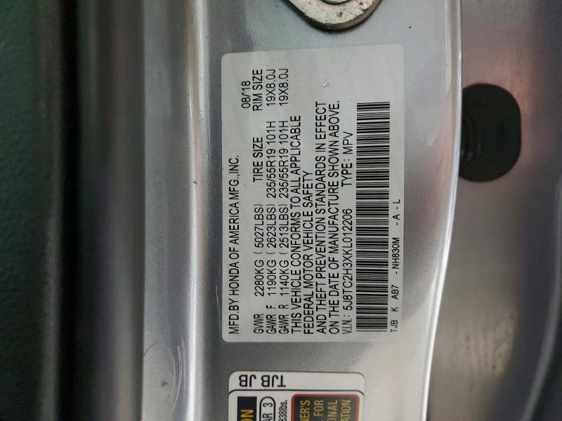72170035 :رقم المزاد ، 5J8TC2H3XKL012206 vin ، 2019 Acura Rdx مزاد بيع