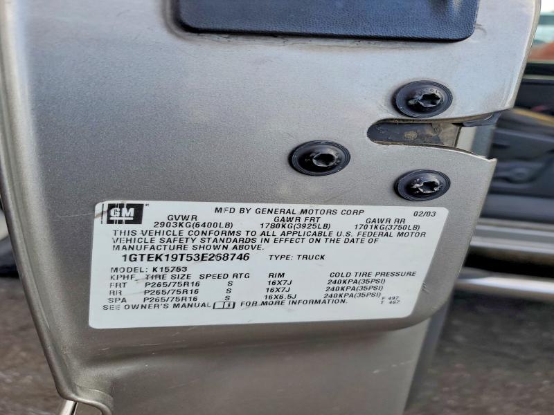 2003 Gmc New Sierra მანქანა იყიდება აუქციონზე, vin: 1GTEK19T53E268746, აუქციონის ნომერი: 98056335