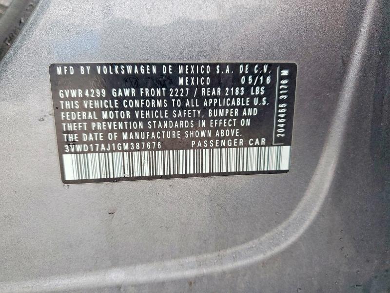2016 Volkswagen Jetta მანქანა იყიდება აუქციონზე, vin: 3VWD17AJ1GM387676, აუქციონის ნომერი: 99776705