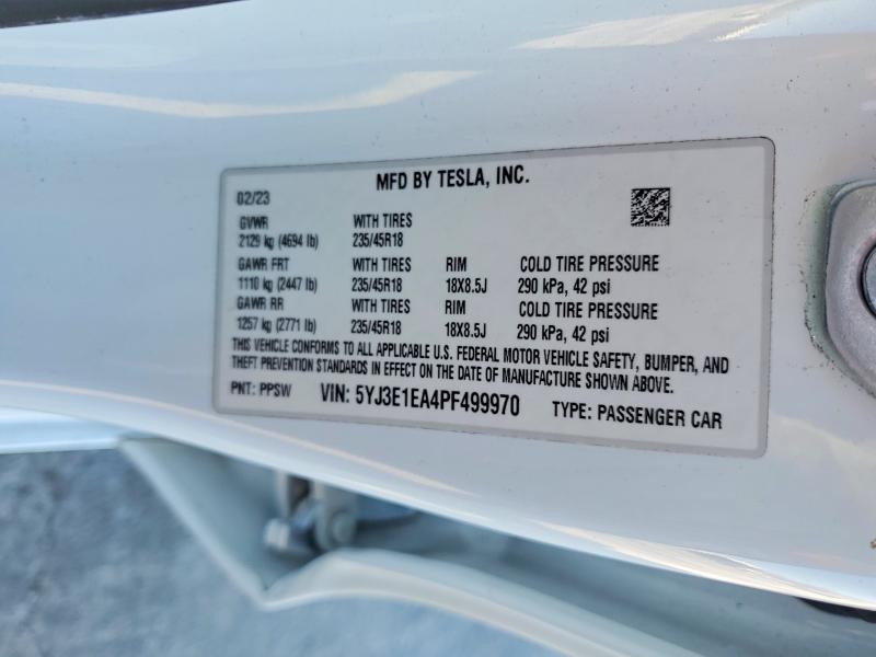 99664155 :رقم المزاد ، 5YJ3E1EA4PF499970 vin ، 2023 Tesla Model 3 مزاد بيع