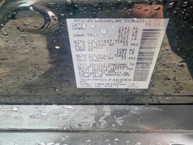 74364405 :رقم المزاد ، 5N1AT2MV3LC736989 vin ، 2020 Nissan Rogue مزاد بيع