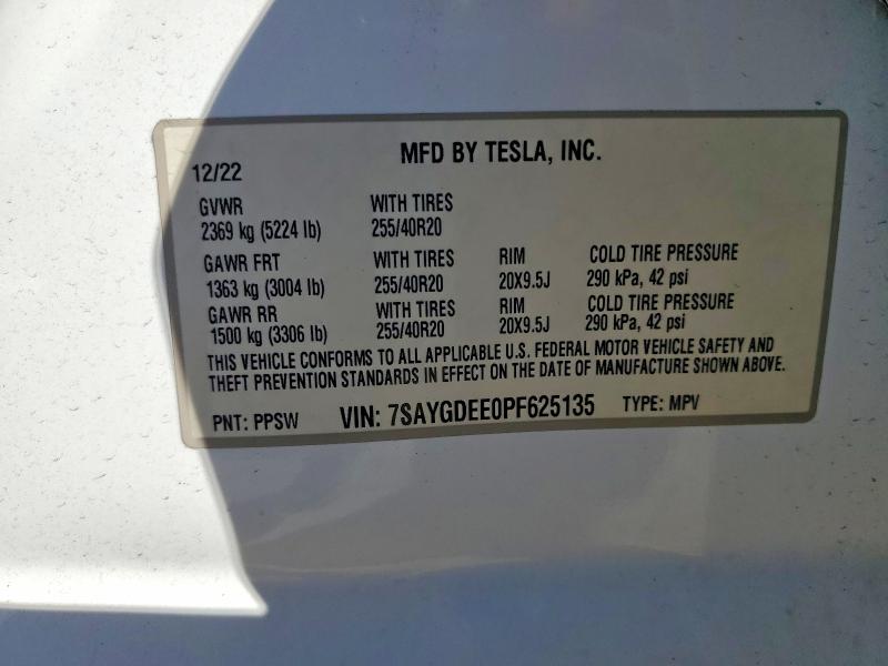 Продаж на аукціоні авто 2023 Tesla Model Y, vin: 7SAYGDEE0PF625135, номер лоту: 99928245