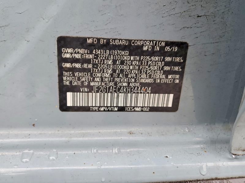 99574765 :رقم المزاد ، JF2GTAEC4KH344404 vin ، 2019 Subaru Crosstrek مزاد بيع