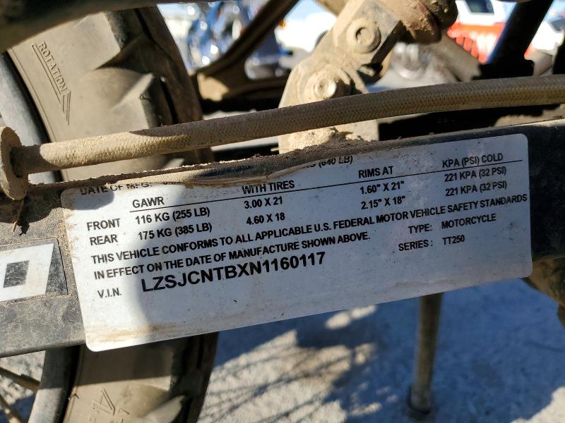 Aukcja sprzedaży 2022 Zongshen Motorcycle, vin: LZSJCNTBXN1160117, numer aukcji: 74905005
