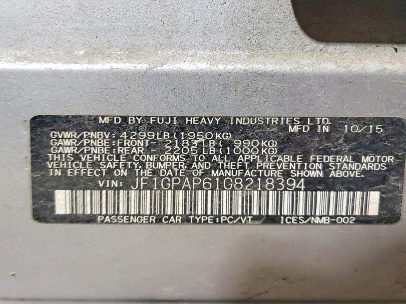 74243795 :رقم المزاد ، JF1GPAP61G8218394 vin ، 2016 Subaru Impreza Sp مزاد بيع