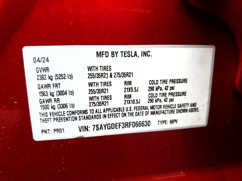 2024 Tesla Model Y მანქანა იყიდება აუქციონზე, vin: 7SAYGDEF3RF066630, აუქციონის ნომერი: 75446275