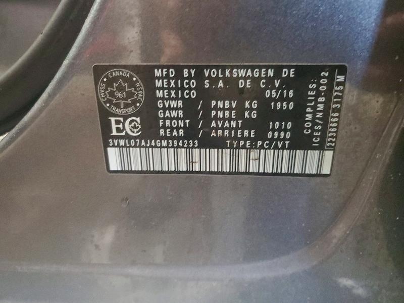 Aukcja sprzedaży 2016 Volkswagen Jetta, vin: 3VWL07AJ4GM394233, numer aukcji: 73171945