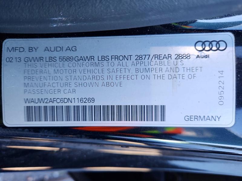 72675825 :رقم المزاد ، WAUW2AFC6DN116269 vin ، 2013 Audi S7 مزاد بيع