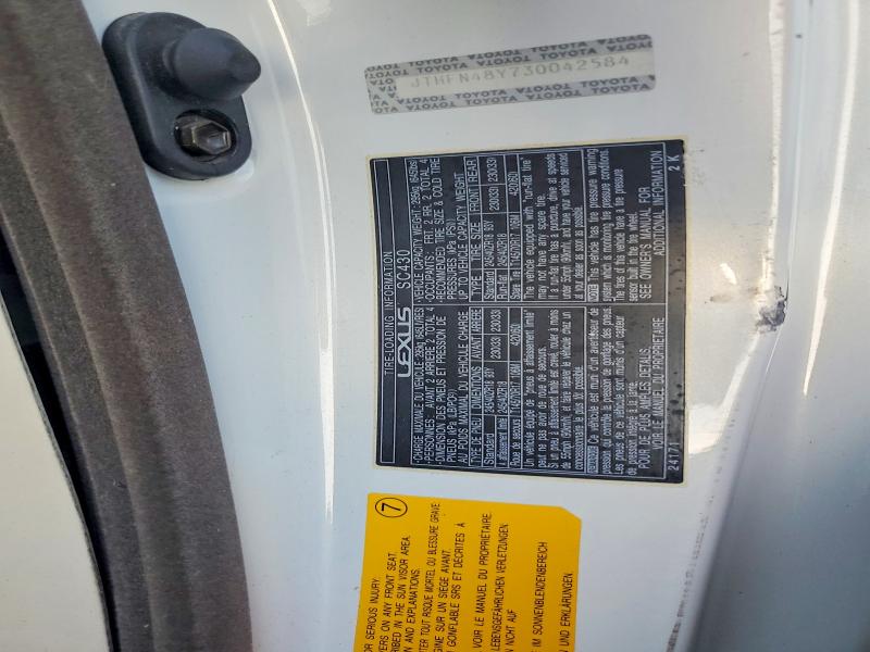 Aukcja sprzedaży 2003 Lexus Sc, vin: JTHFN48Y730042584, numer aukcji: 74829915