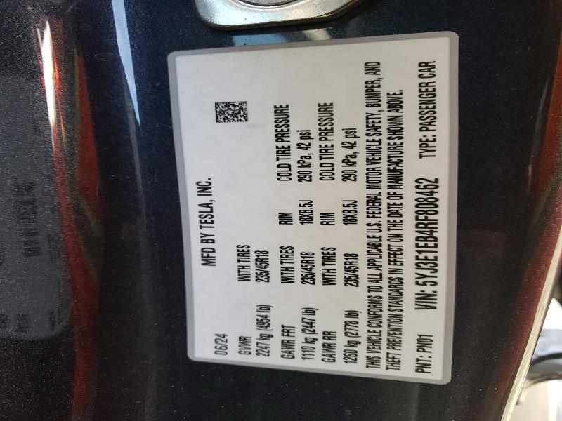 Продажа на аукционе авто 2024 Tesla Model 3, vin: 5YJ3E1EB4RF808462, номер лота: 75144715
