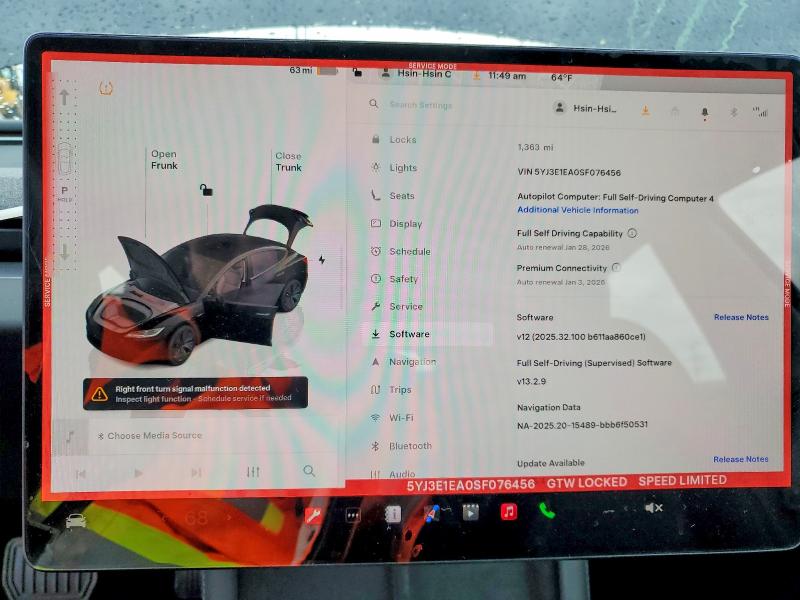 97513105 :رقم المزاد ، 5YJ3E1EA0SF076456 vin ، 2025 Tesla Model 3 مزاد بيع